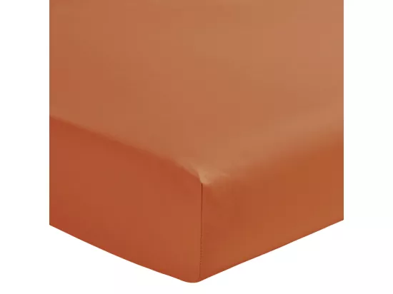 Como - Drap housse terracotta en percale de coton - 180x200cm