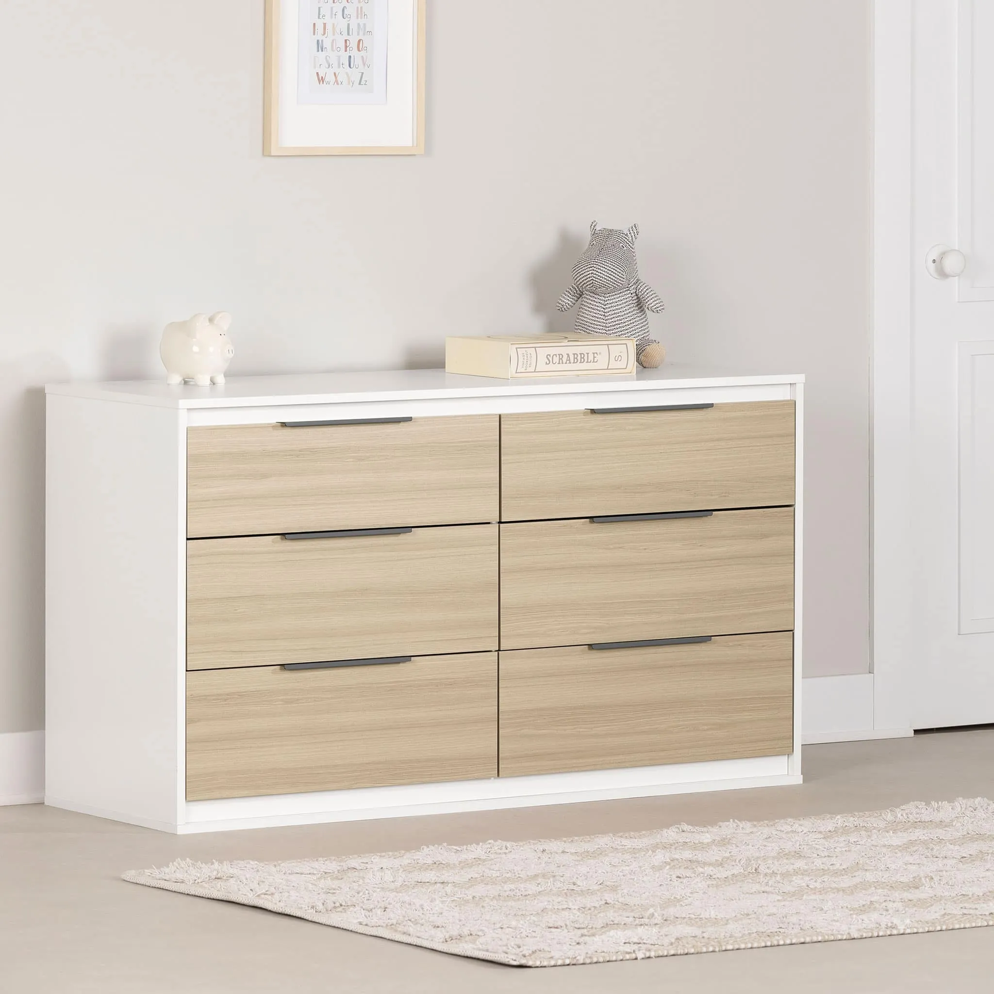 South Shore Bureau double 6 tiroirs - Hourra Orme naturel et Blanc