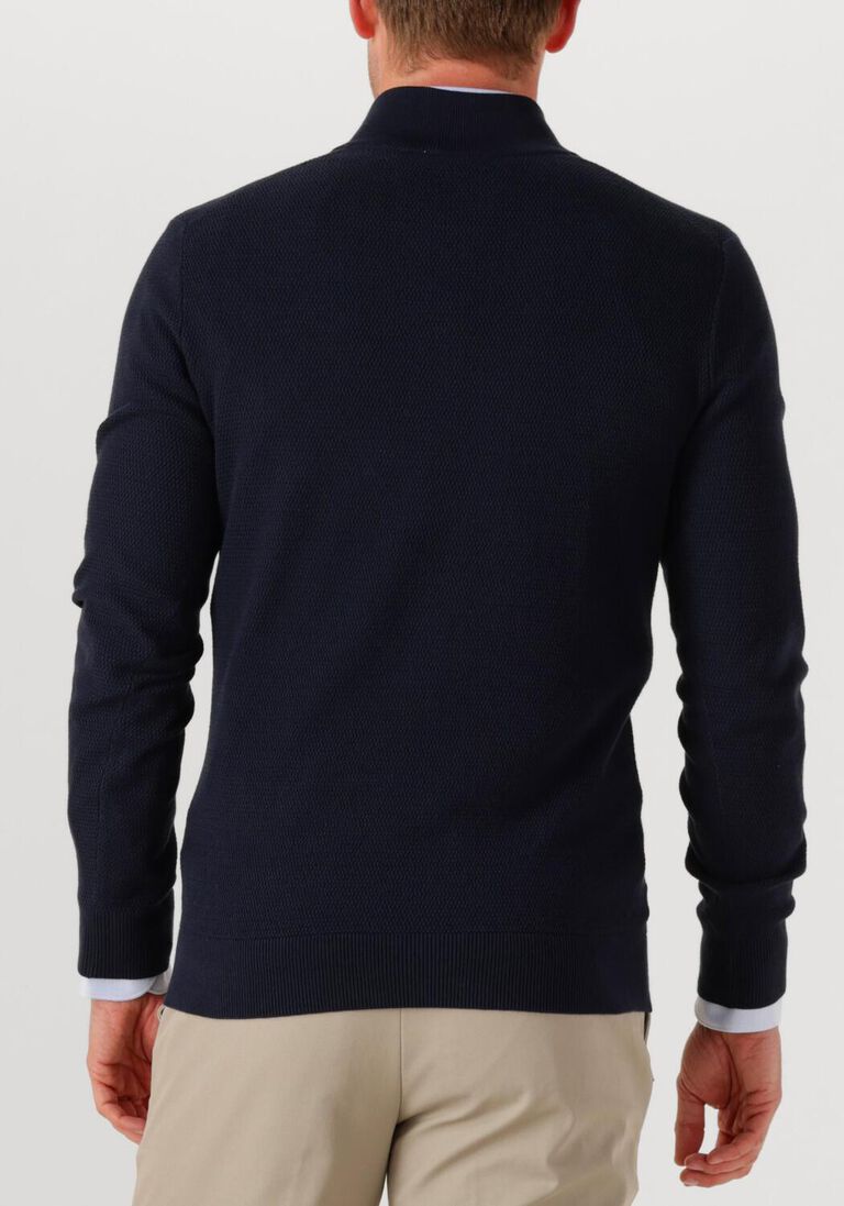 donkerblauwe profuomo trui pullover half zip twinkle slub
