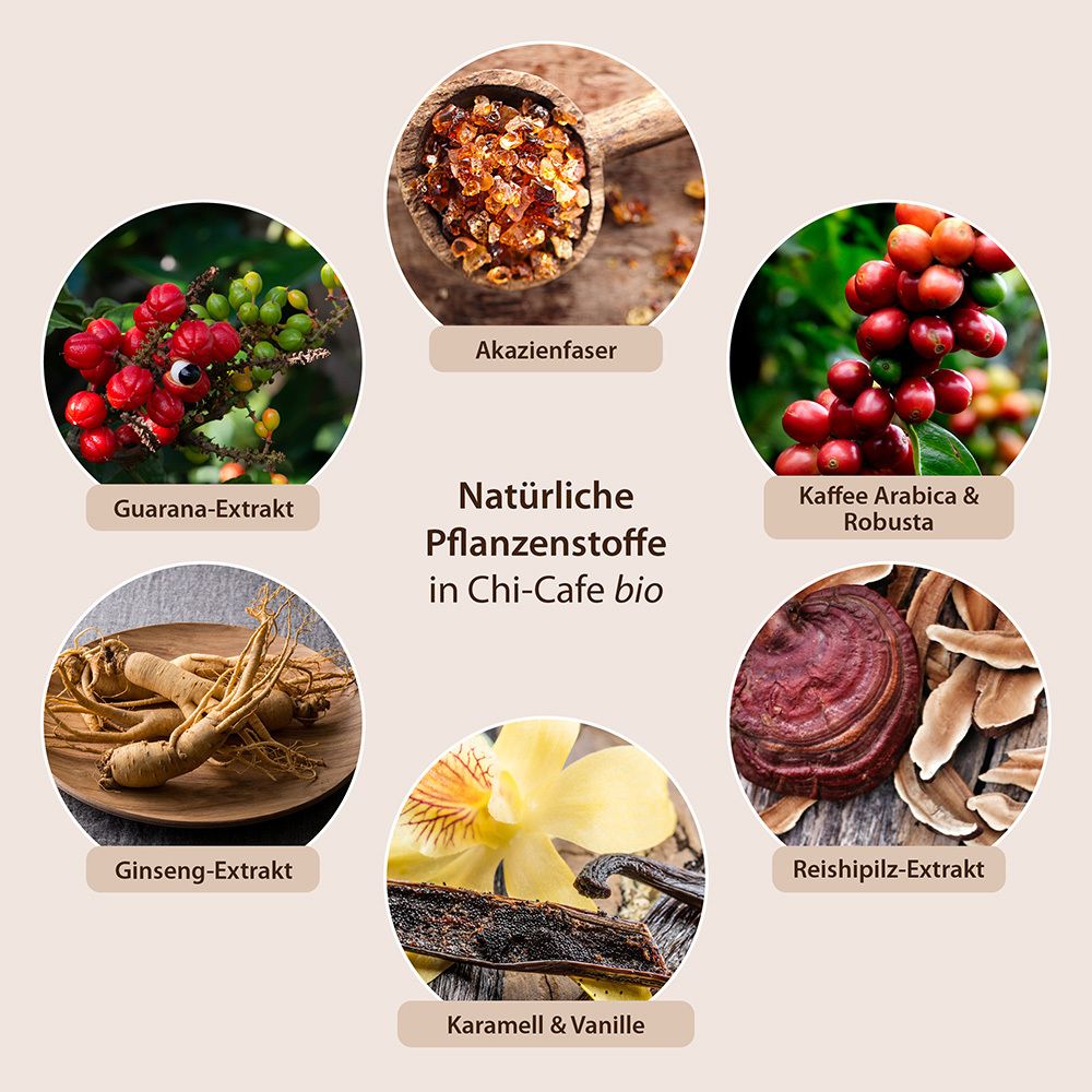Chi-Cafe BIO Wellness Kaffee mit Akazienfaser Guarana Reishi-Pilz Ginseng vegan