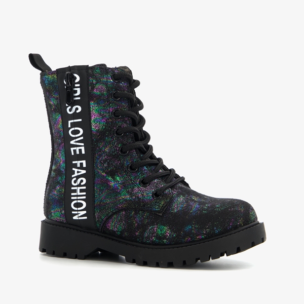 Blue Box meisjes veterboots zwart metallic