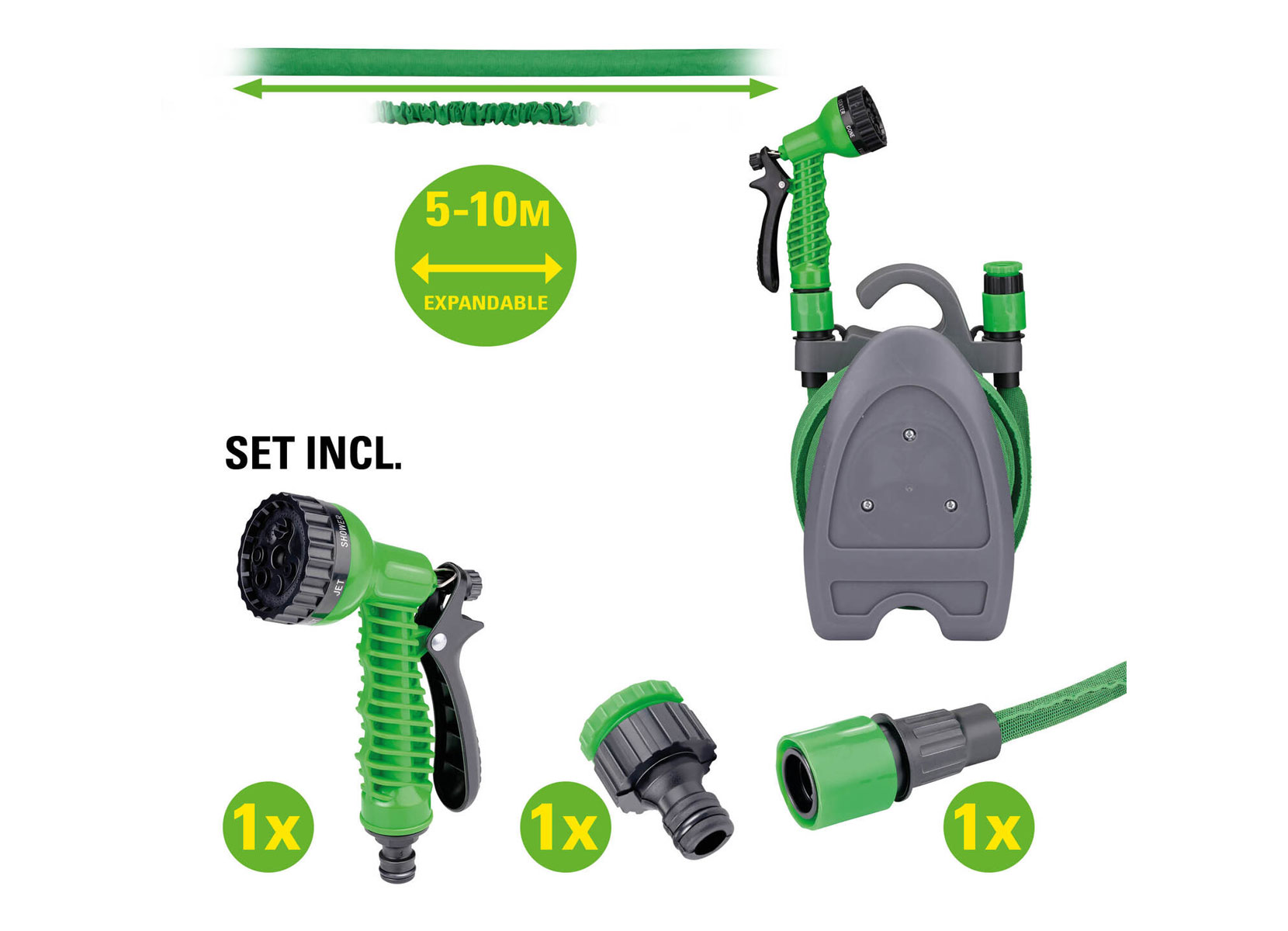 Kinzo Flexi-Gartenschlauch-Set 5-10m