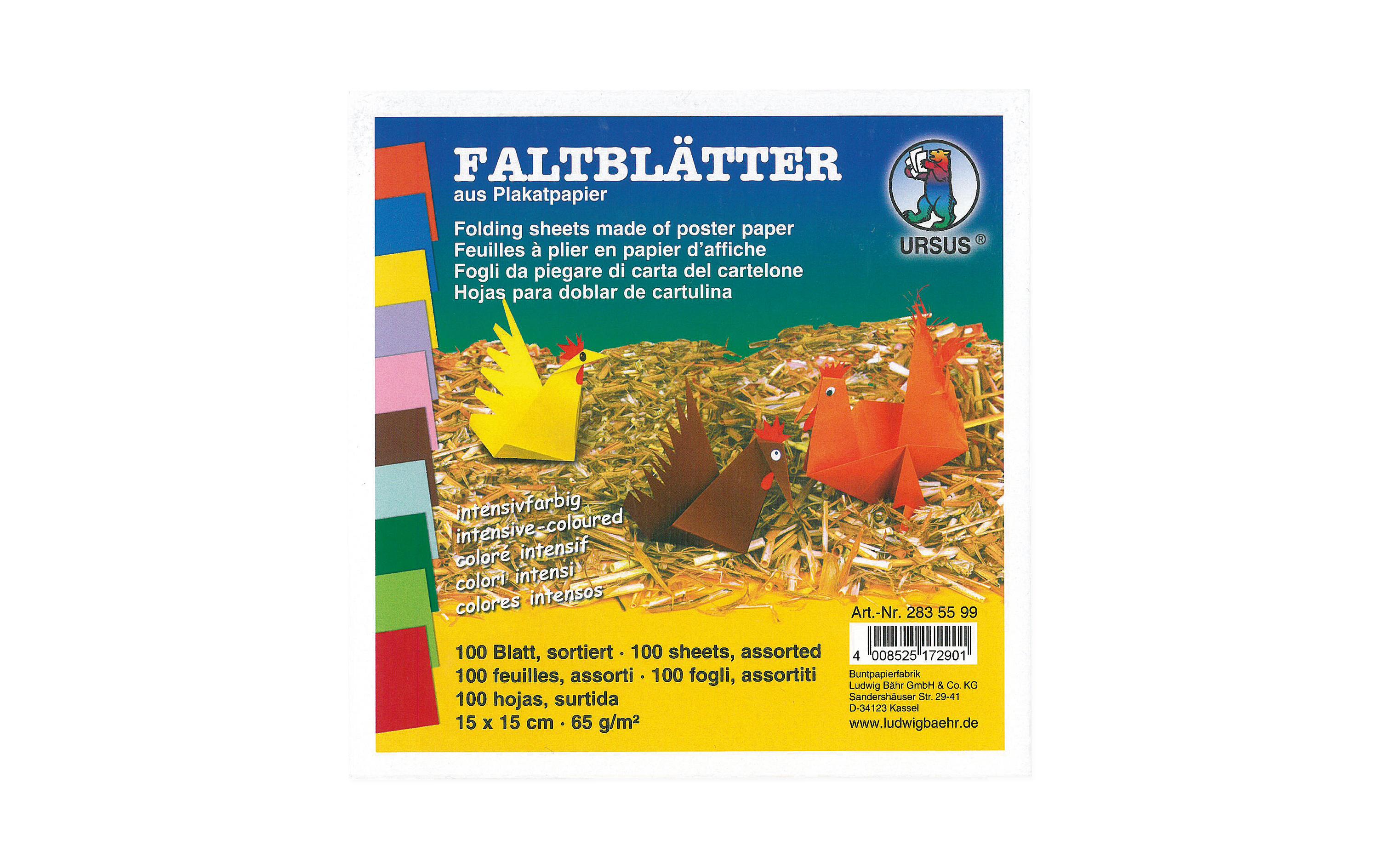 Faltblätter Origami 15 x 15 cm, 65 g/m², 100 StückPlakatpapier zum Basteln von Origami