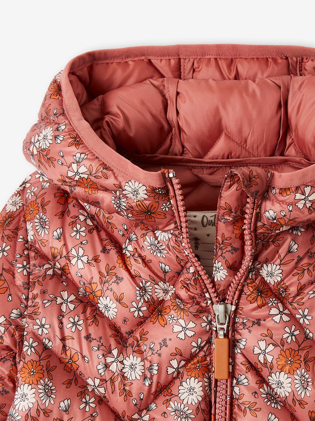 Jaqueta acolchoada leve com capuz e detalhes iridescentes, para meninas, estampa amarela tamanho médio.