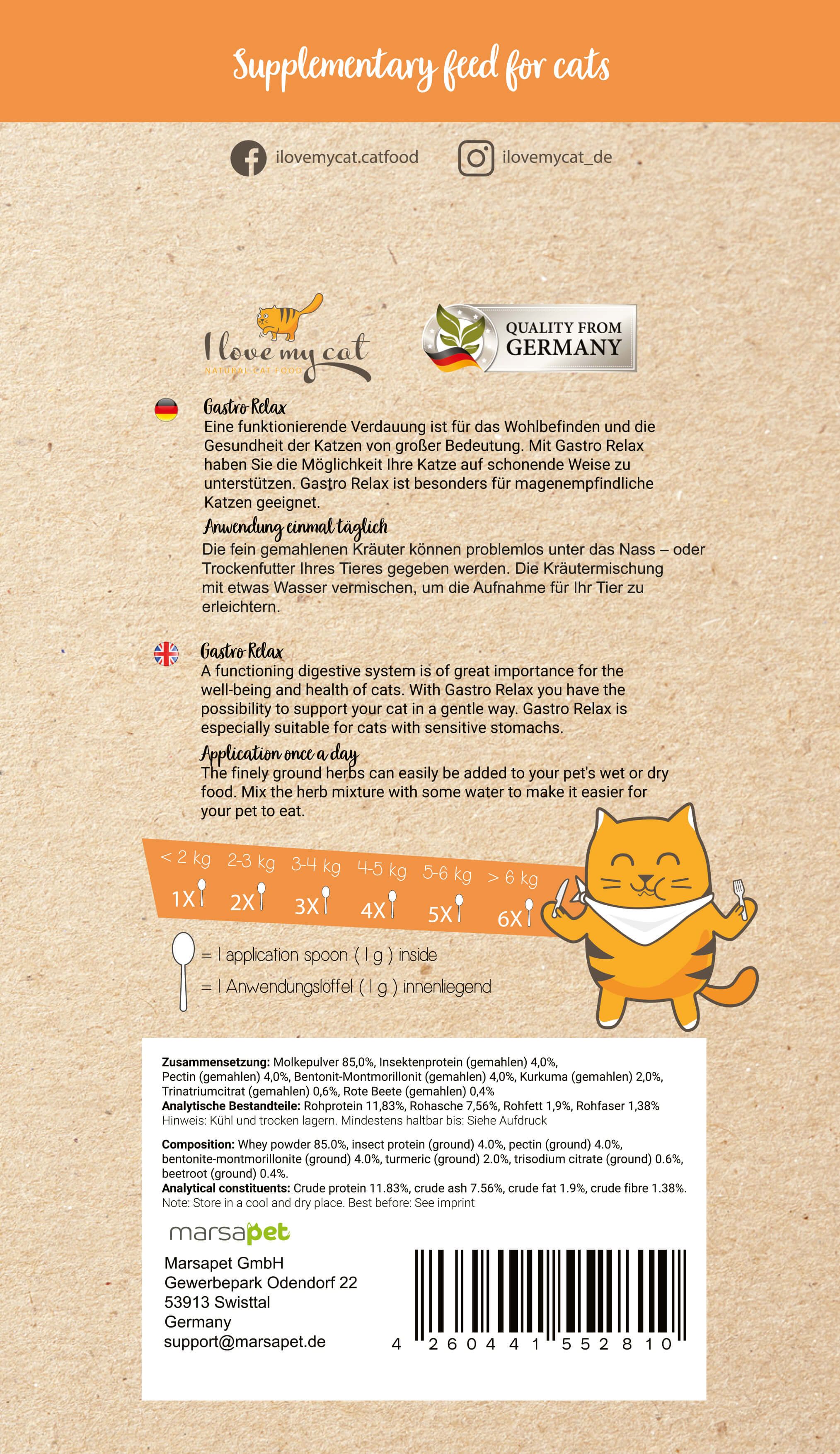 I love my cat Nahrungsergänzung für Katzen - Gastro Relax Pulver