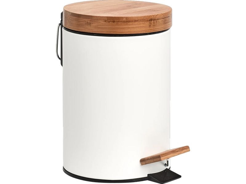 Zeller Present Treteimer Bamboo 3 Liter, Weiss / Braun Kleiner Eimer mit Deckel und Trittpedal aus Bambus