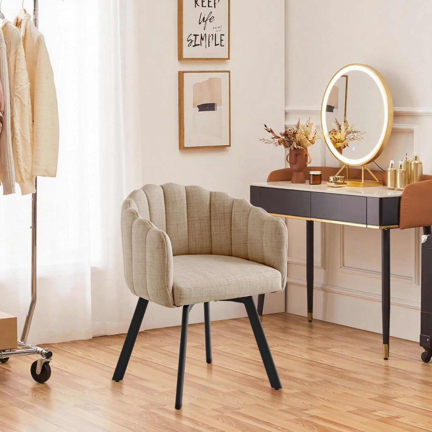 Esszimmerstühle Drehbar, Drehstühle Esszimmer mit Armlehnen, Polsterstühle aus Leinenstoff, Drehsessel mit Metallbeinen, Küchenstühle, Sessel Wohnzimmer (1, Khaki)