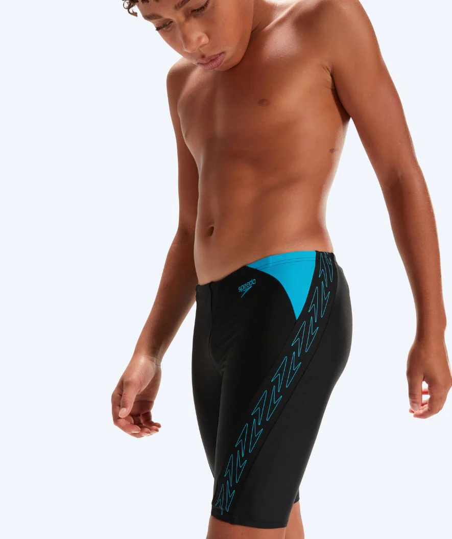 Speedo lange badebukser til drenge - Hyperboom Splice - Sort/blå