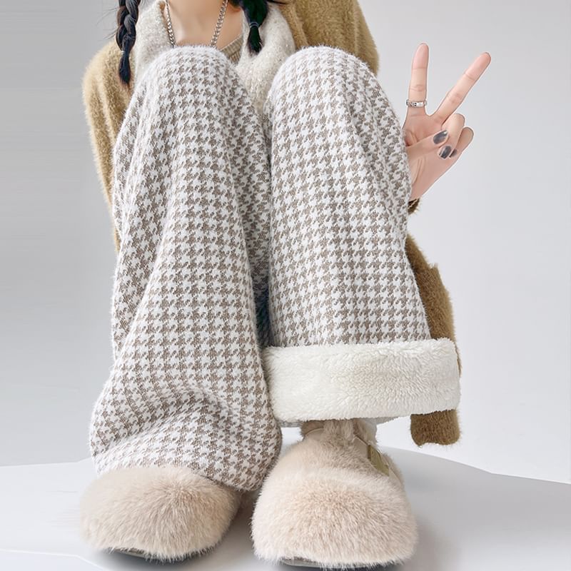 Magimomo - Wijde broek met hoge taille en fleecevoering en pied-de-poulemotief (verschillende ontwerpen)