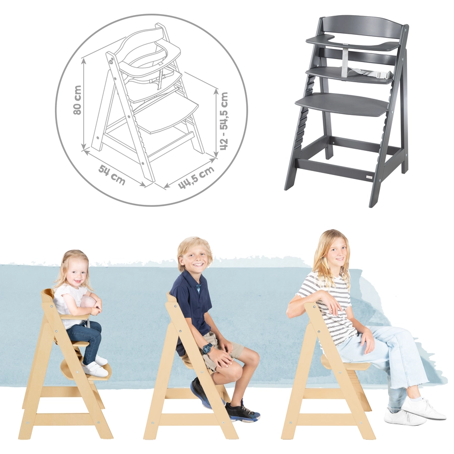 roba Treppenhochstuhl Born Up anthrazit Set 2 in 1 inkl. Aufsatz Graphit gesteppt
