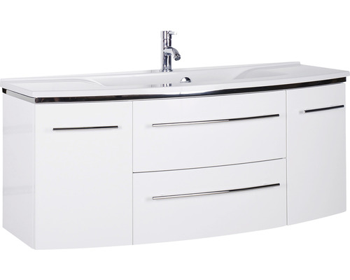 Badkamermeubelset Marlin 3040, frontkleur wit hoogglans, 2-delig met mineraalmarmeren wastafel graniet wit, BxHxD 122 x 90 x 48 cm