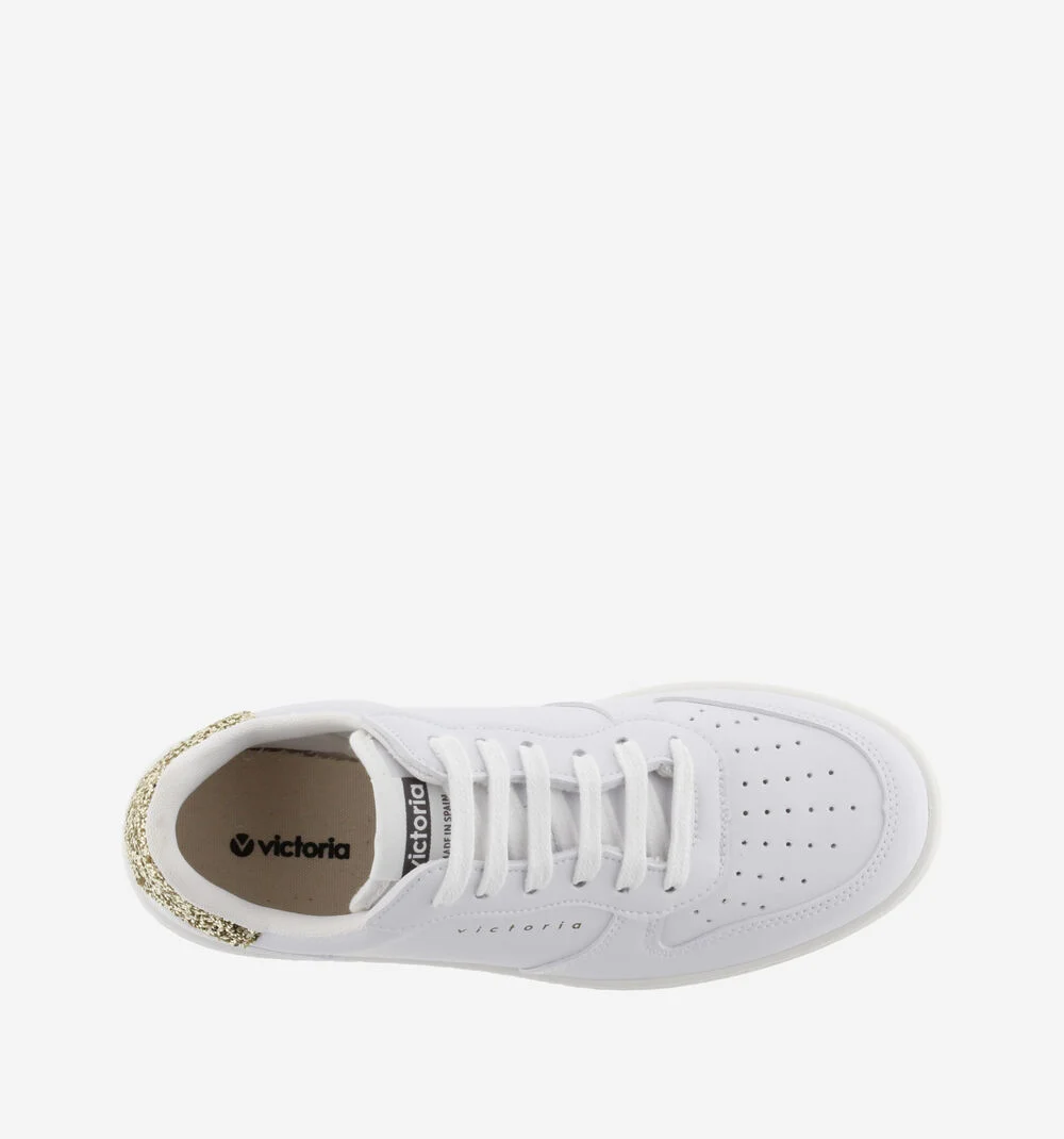MADRID EFFET CUIR & GLITTER Baskets blanches à paillettes pour femmes PLATINO