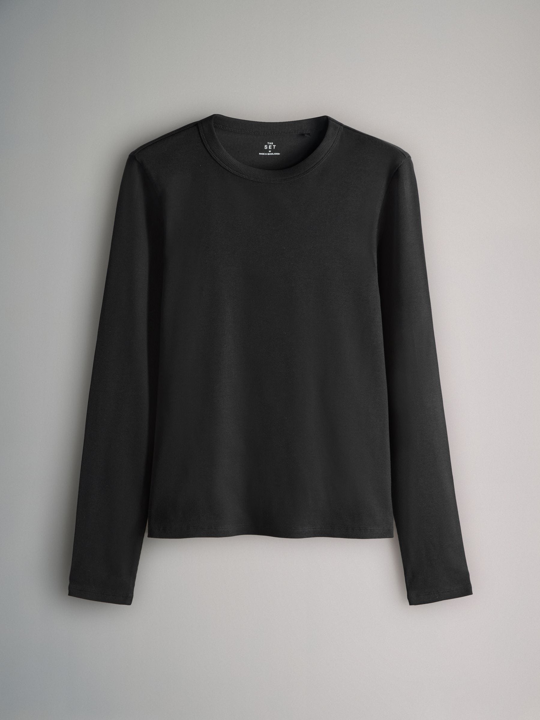 Zwart/Bessenkleur/Kaki/Naturel - The Set van 4 geribde T-shirts met lange mouwen