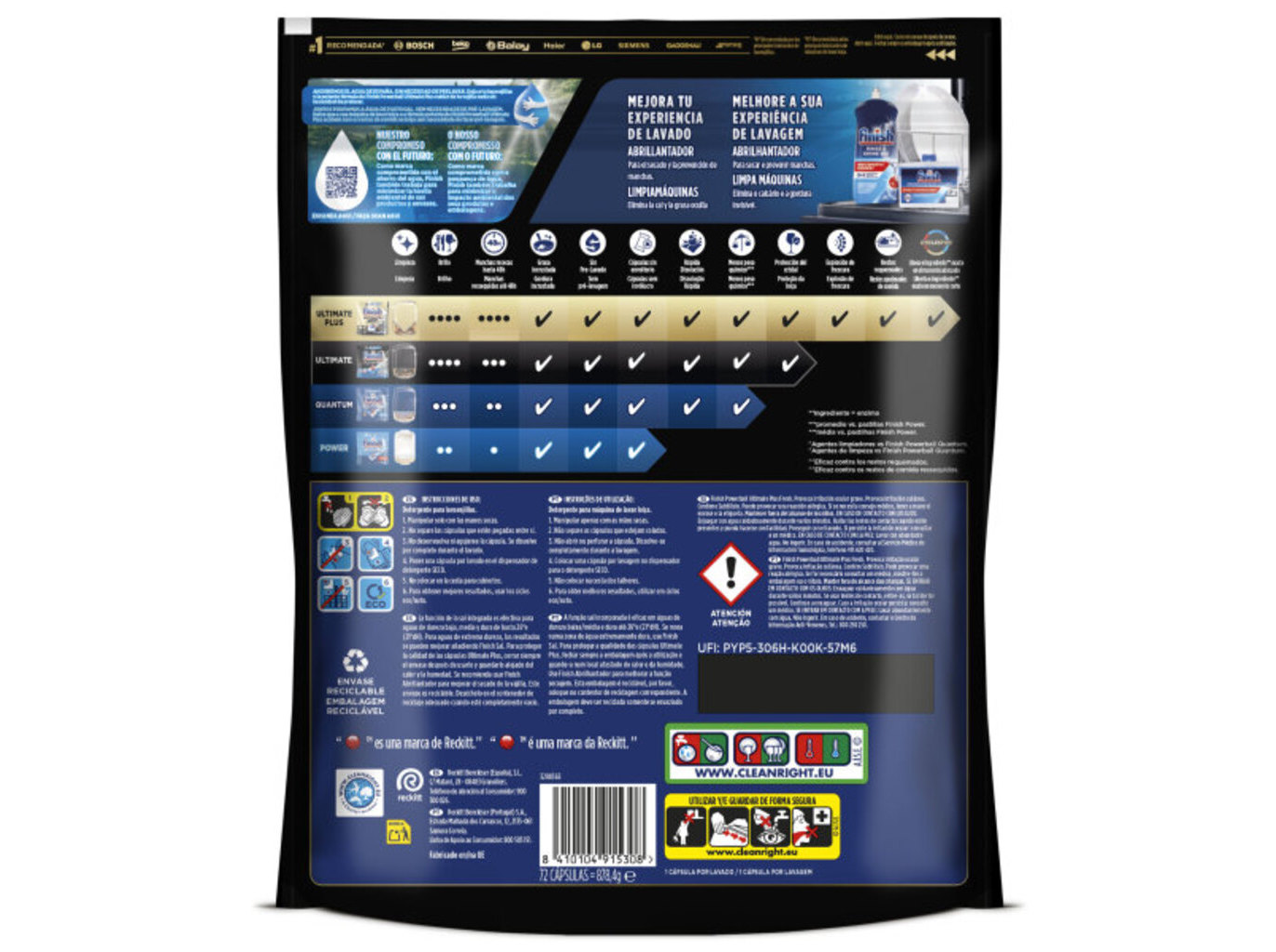 DETERGENTE LOIÇA MÁQUINA FINISH ULTIMATE PLUS REGULAR 72P