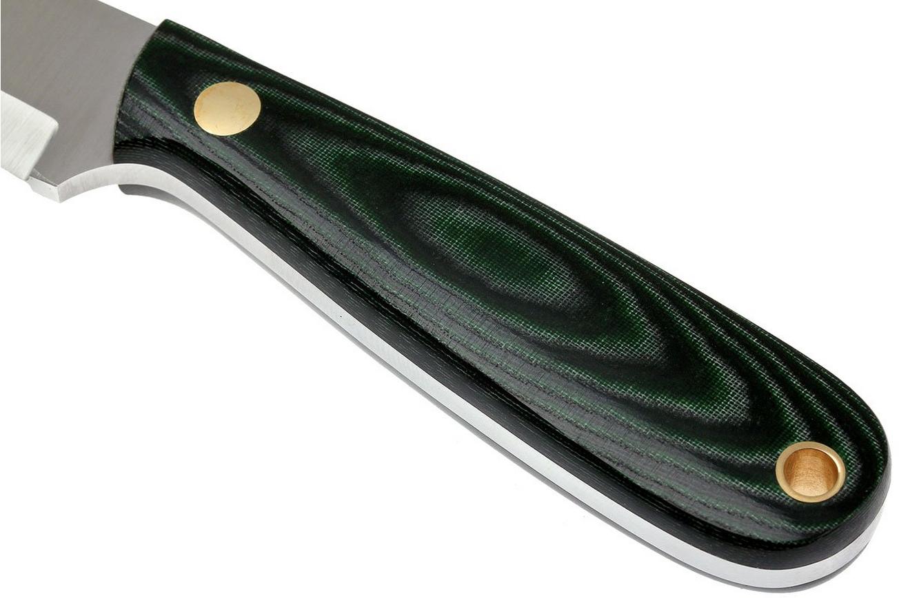EnZo Necker 70, groen micarta, lederen sheath 9804