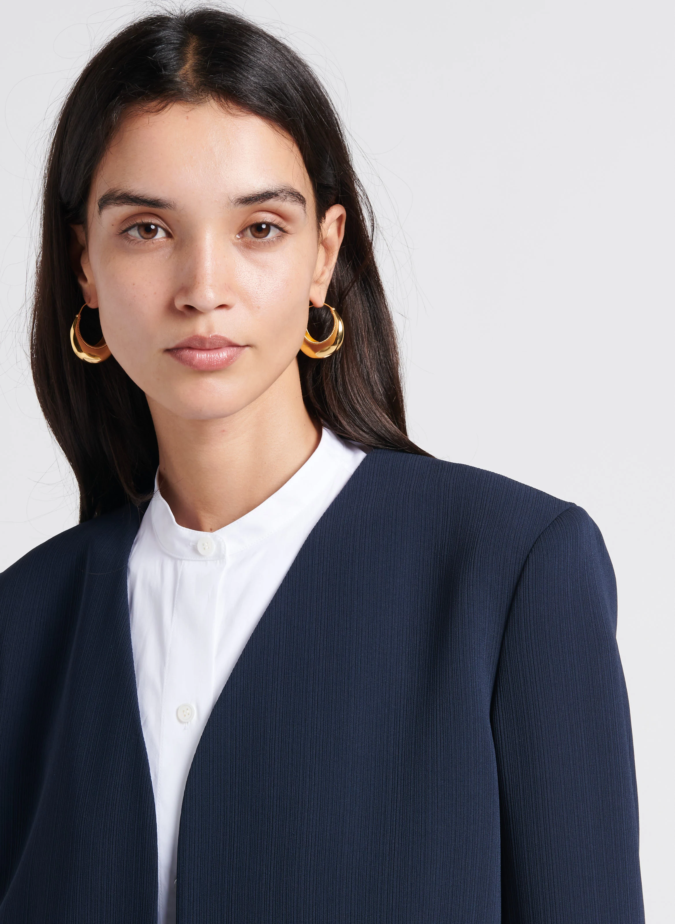Veste blazer col V| Bleu