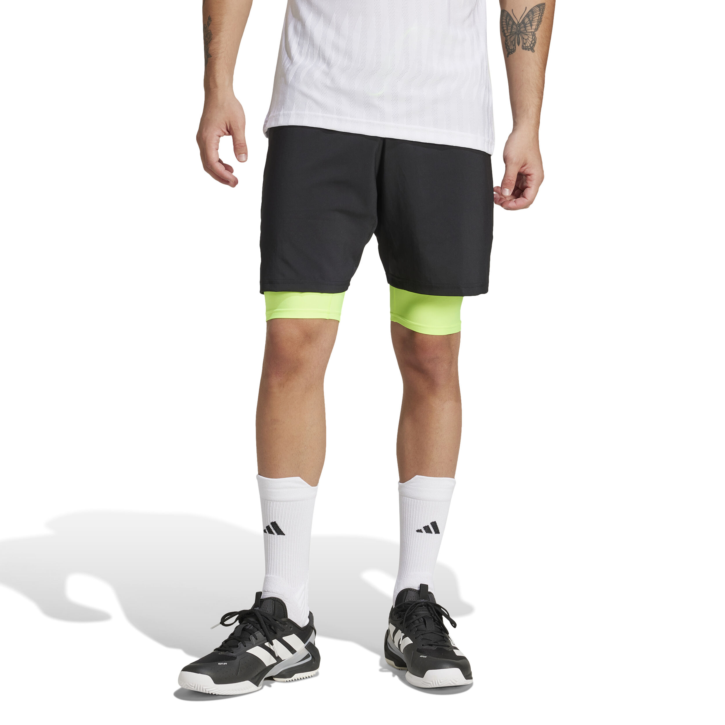adidas 7in Club 2In1 Shorts Hommes - Noir , Vert Fluo