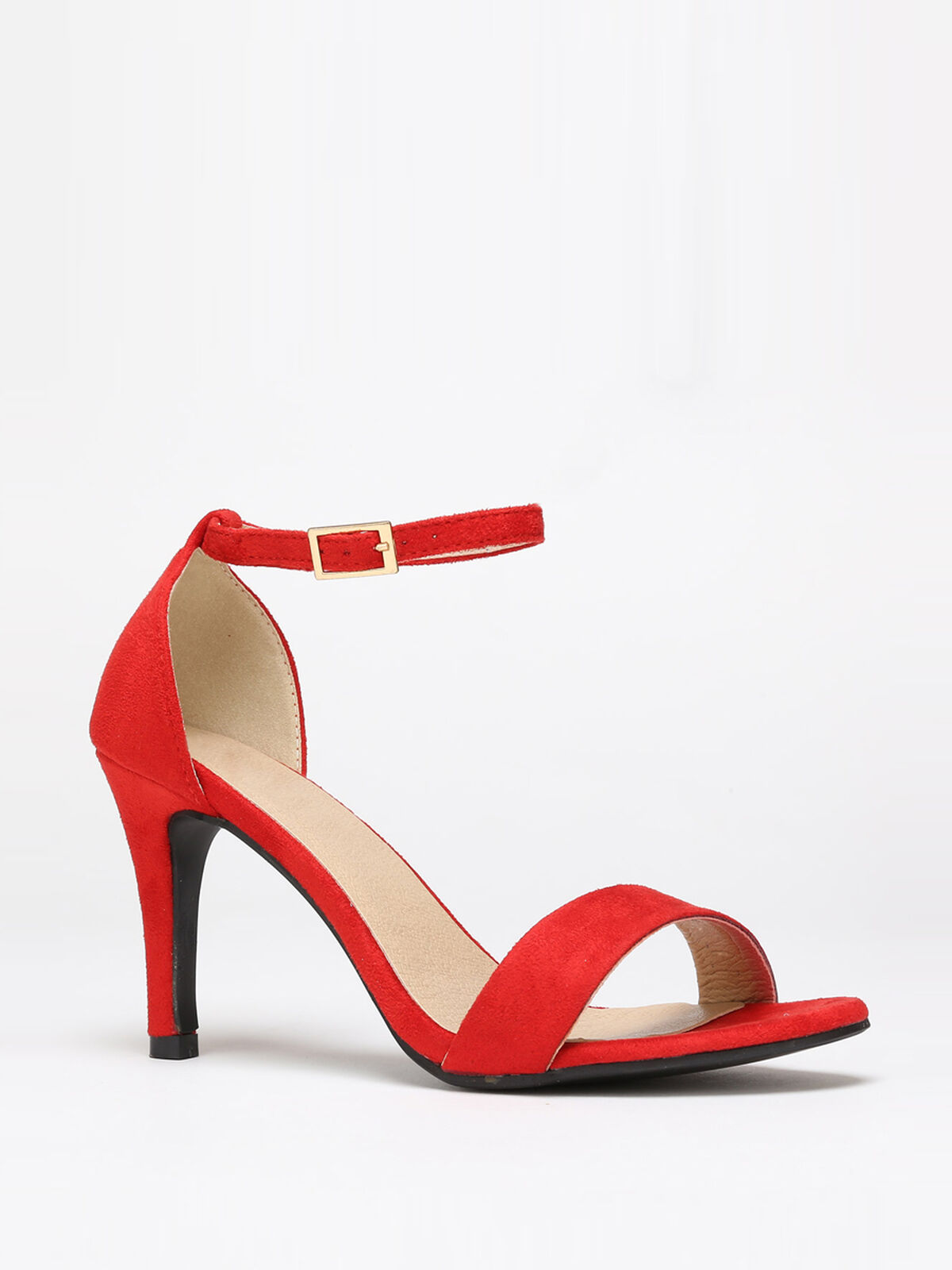 Sandales à talon en suédine- Rouge