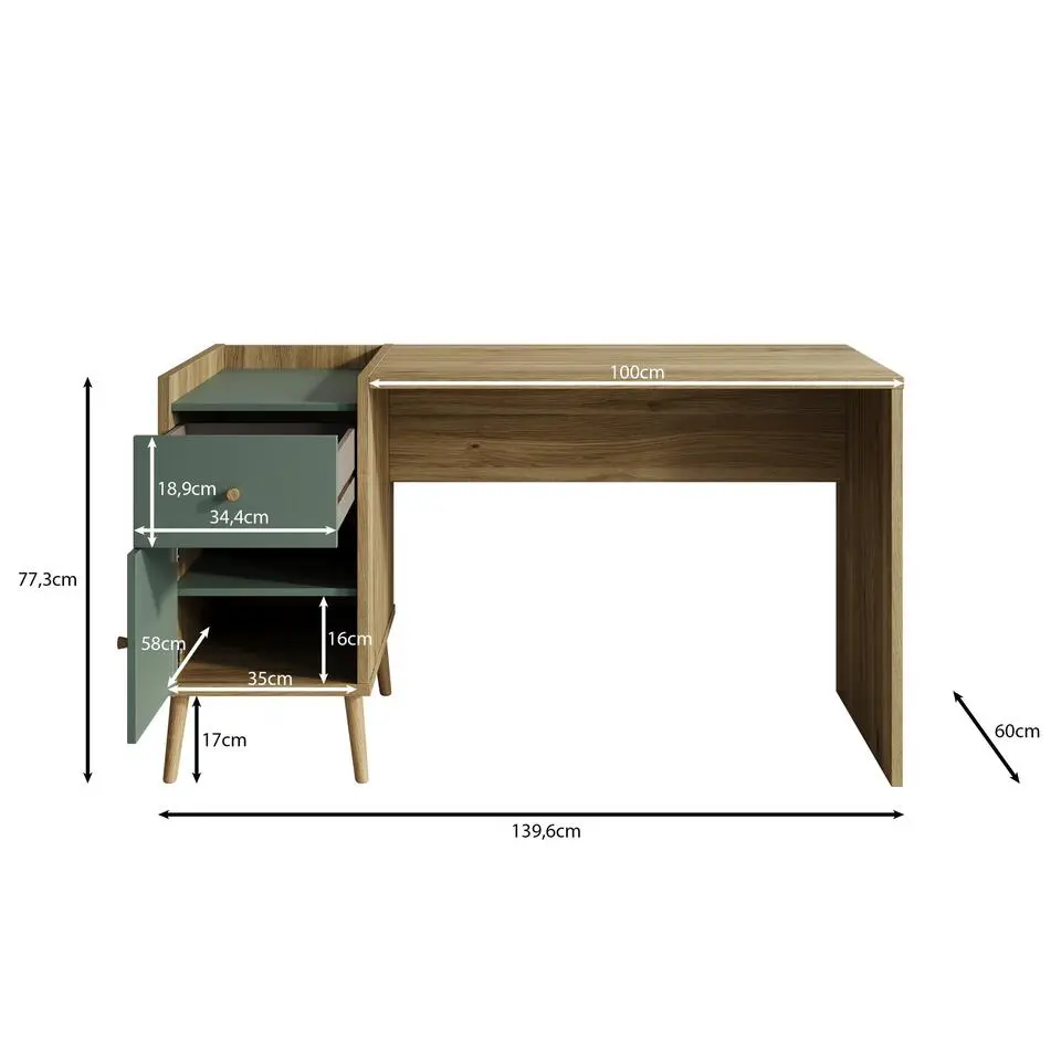 Meubella - Bureau Wally - Groen - 140 cm