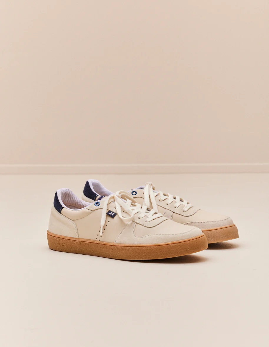 Baskets basses Arthur - Cuir écru et suède marine