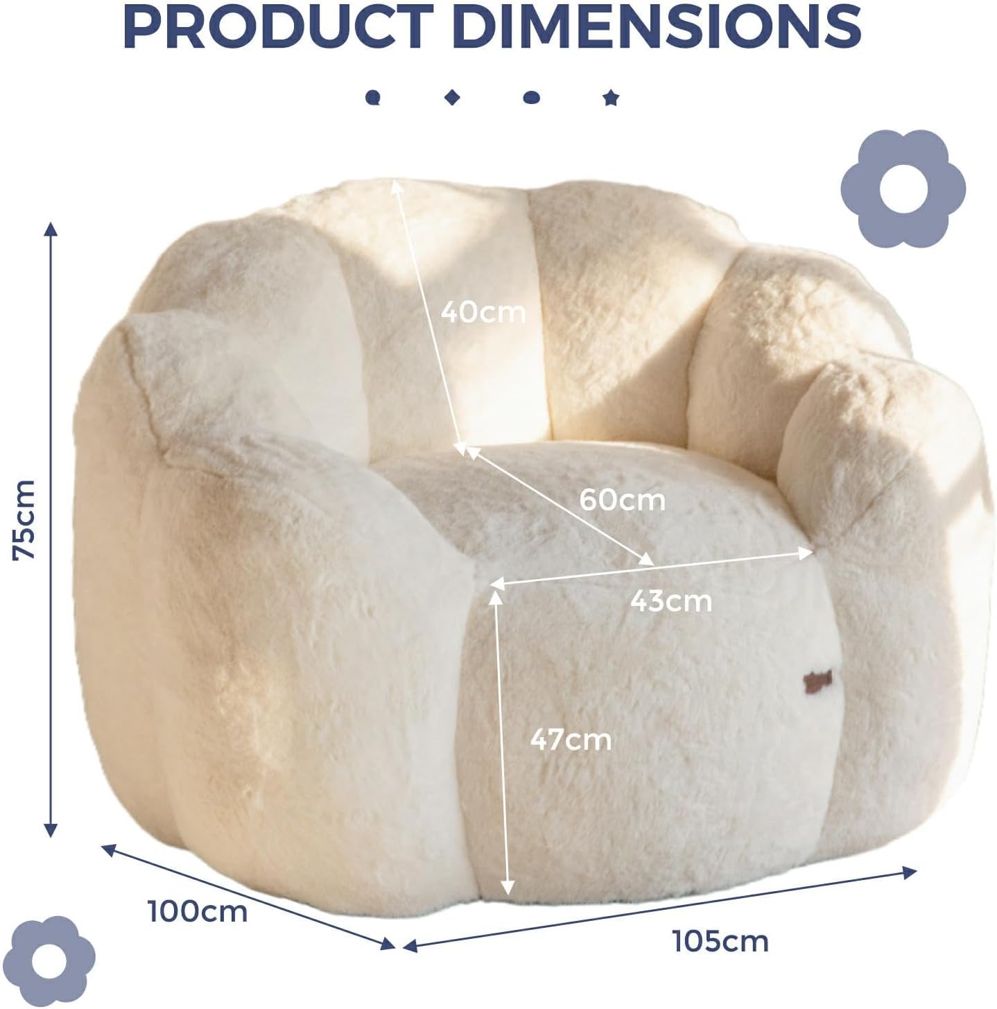 MAXYOYO Sitzsack Erwachsene, Floralförmige Bean Bag Sofa mit Memory-Foam Füllung, Weiches Kunstfell Sitzsack XXL für Wohnzimmer Schlafzimmer
