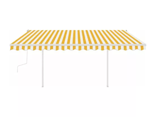 Auvent manuel rétractable avec LED 4,5x3 m Jaune et blanc