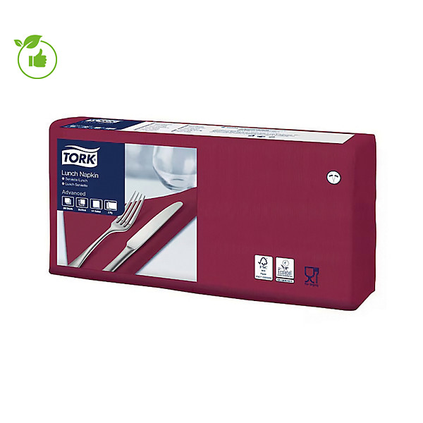 Serviettes de table en papier Lunch Tork, coloris bordeaux, le colis de 200