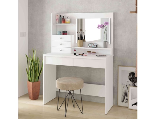 TERRE DE NUIT - Coiffeuse 3 tiroirs avec miroir en bois blanc - cf9030