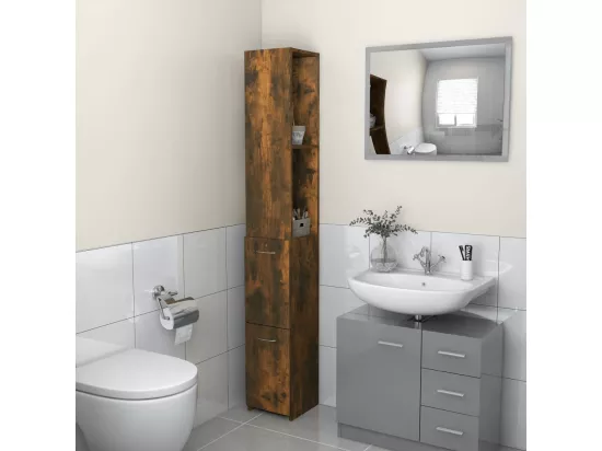 Armoire de bain chêne fumé 25x26,5x170 cm bois d'ingénierie