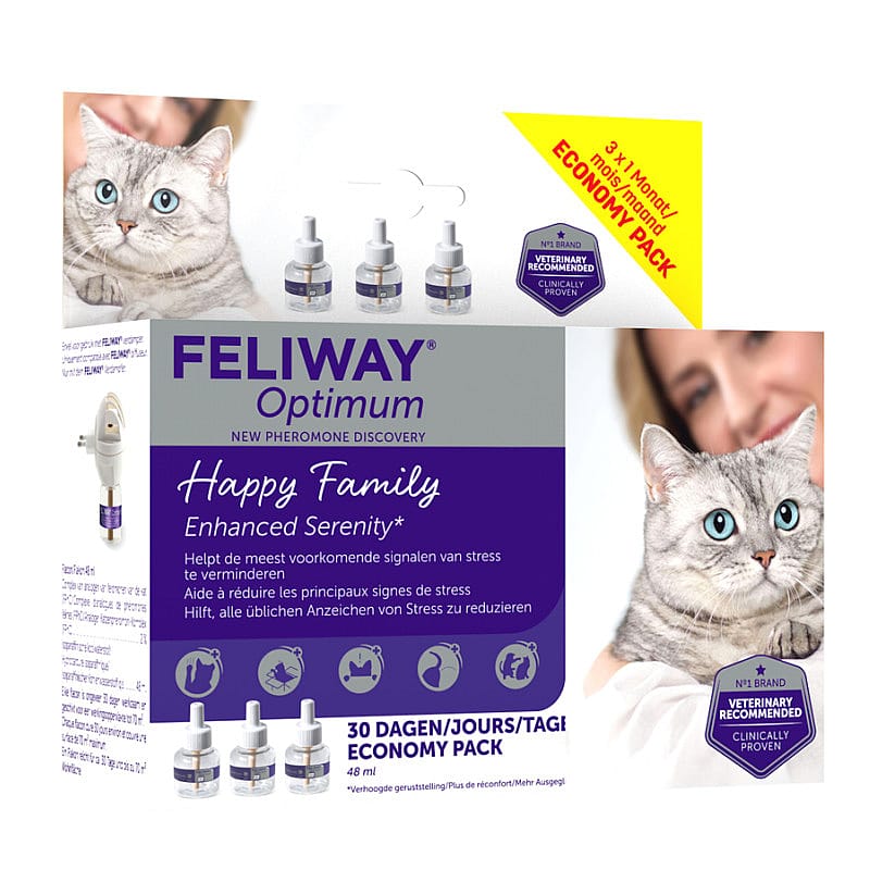 Feliway Optimum:  Kattenkalmering - Stress Vermindering - Optimum | Navulling 3 x 48 ml | 11452.2