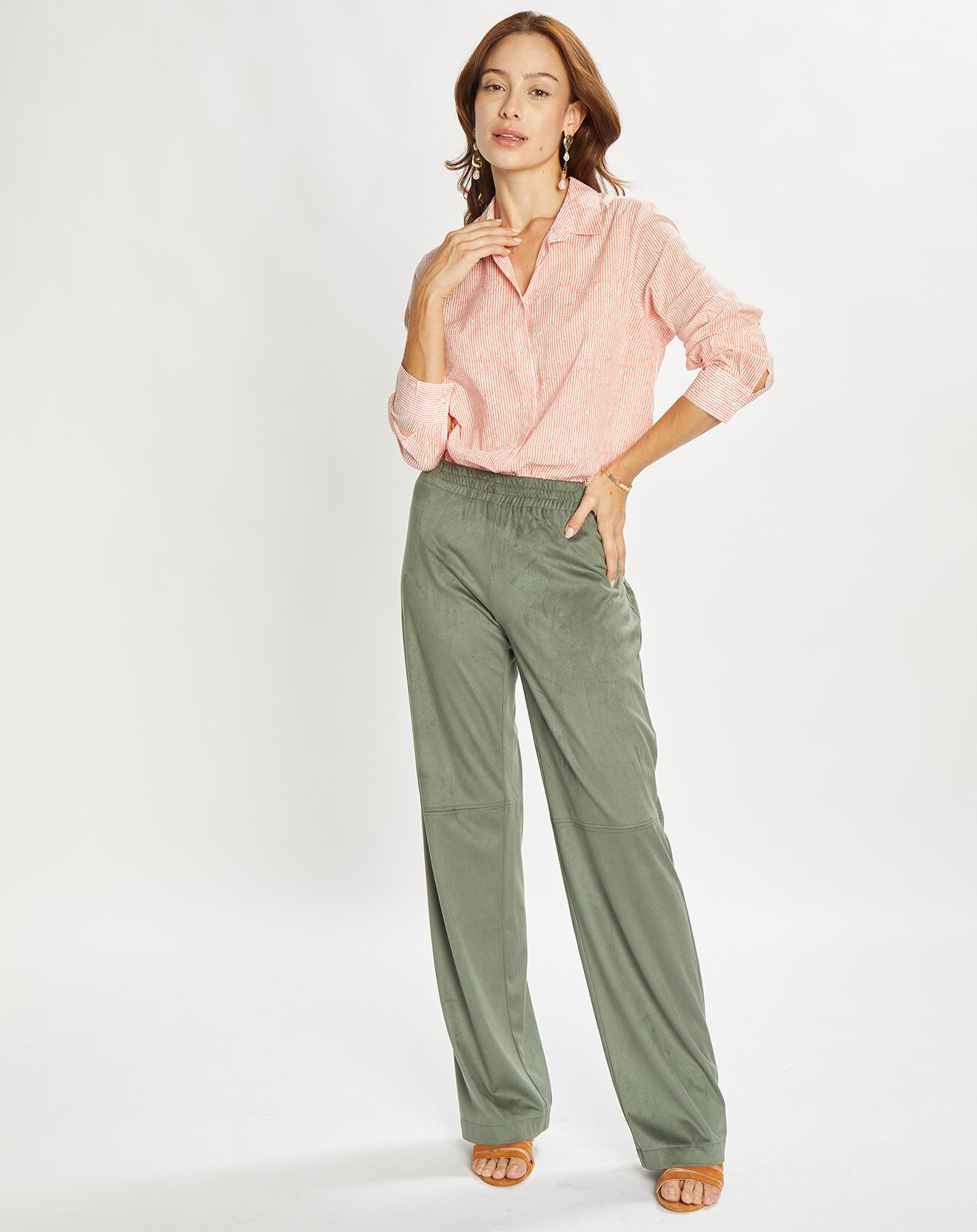Lauren Vidal Pantalon en Suédine Lou kaki
