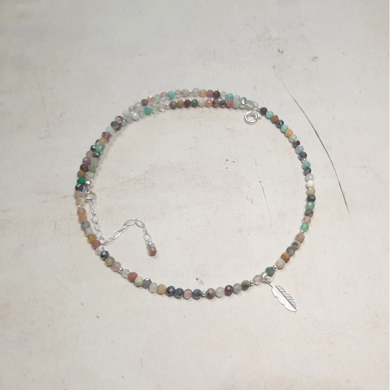 Collier Plume Pierres Naturelles Argent 925
