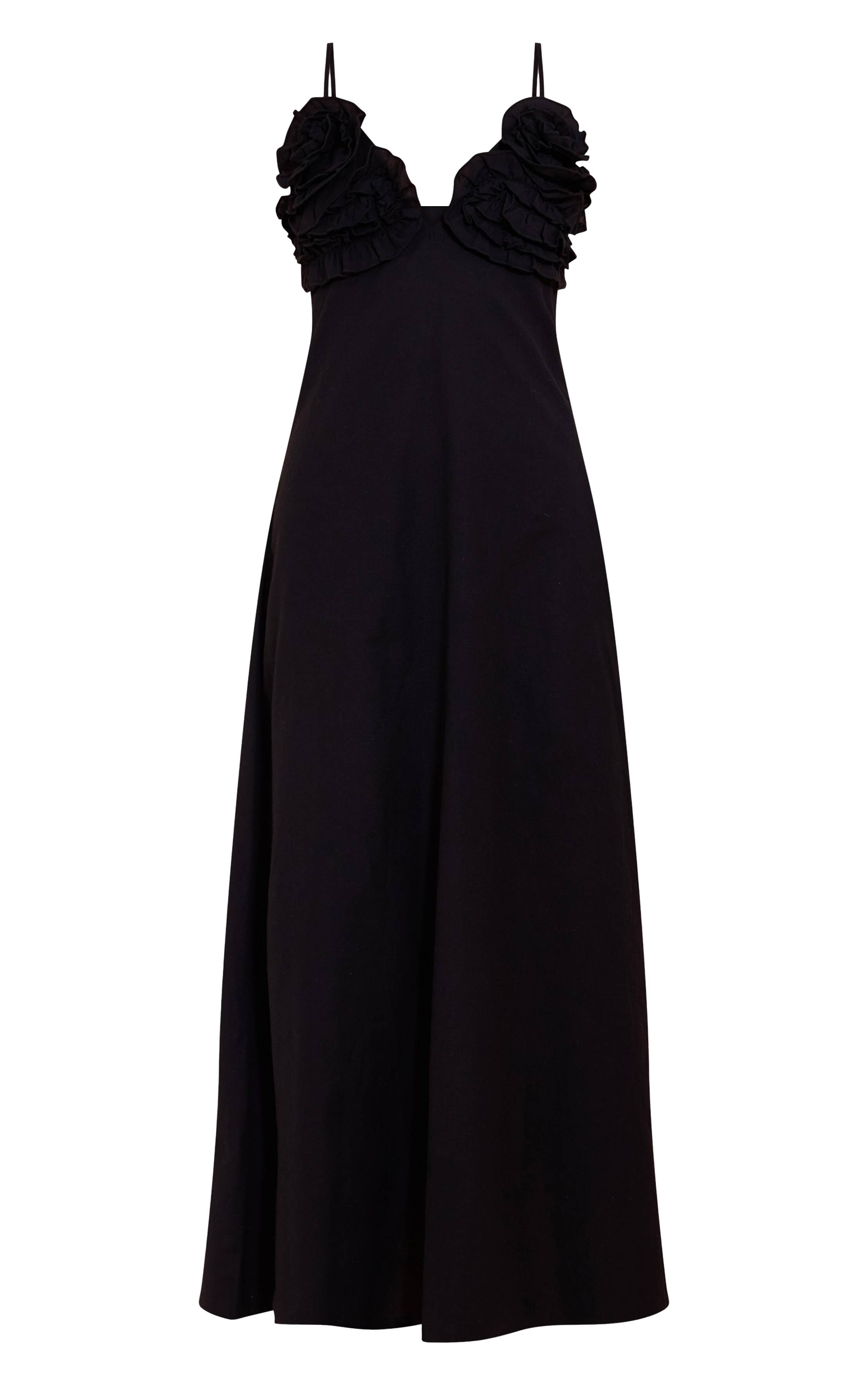 Noir Robe Longue À Buste Fleuri