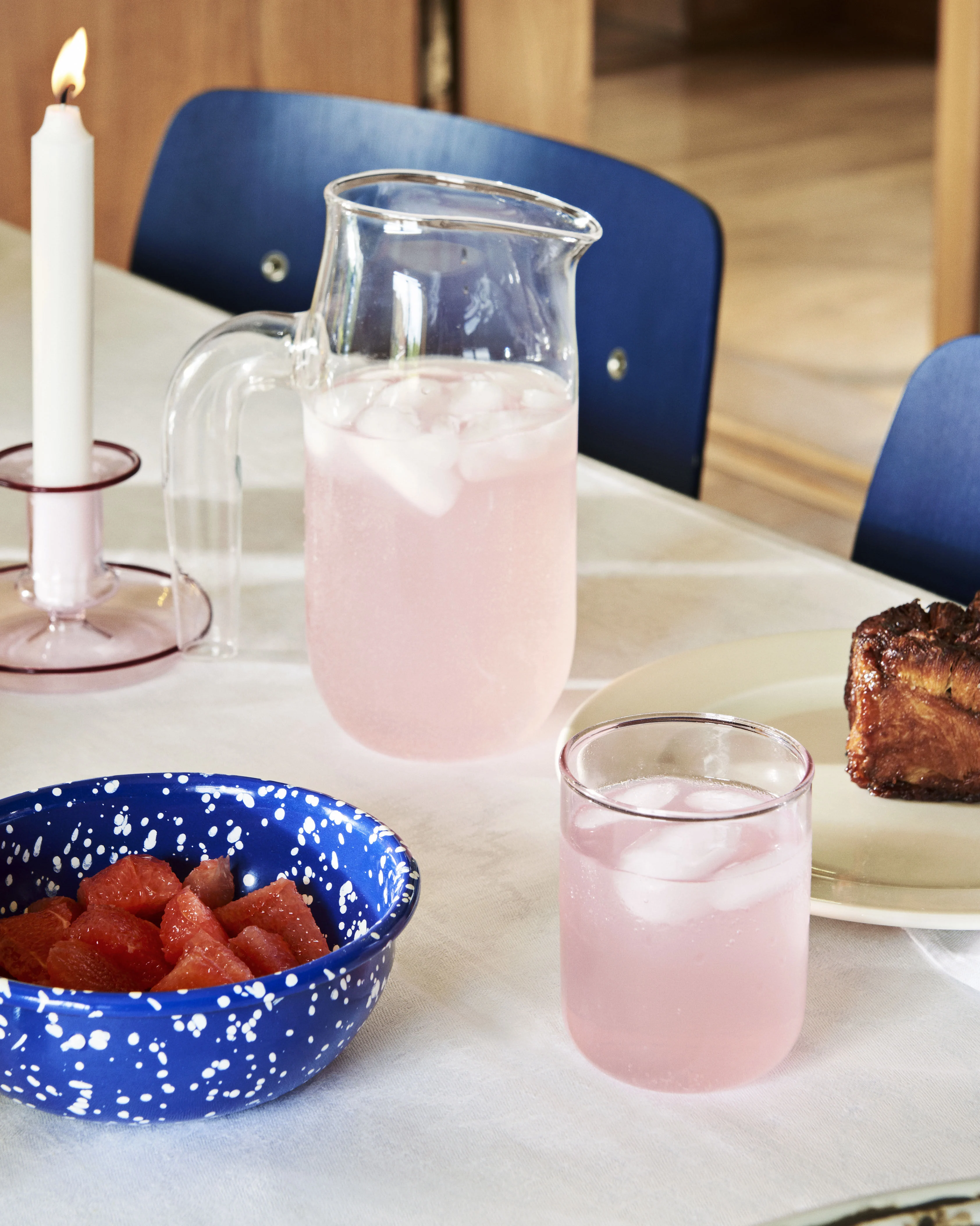 FLARE STRIPE MILK SMALL - Bougeoir verre | Rose