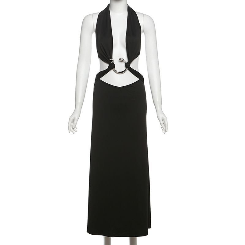 Weaveal - Halter Diep Decolleté Effen Maxi A-lijn Jurk