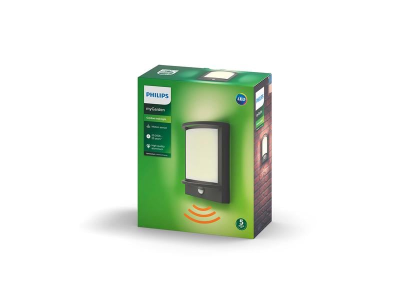 Philips Wandleuchte Samondra 12 W, 1200 lm, 2700 K, Anthraz MyGarden Wandleuchte für den Aussenbereich