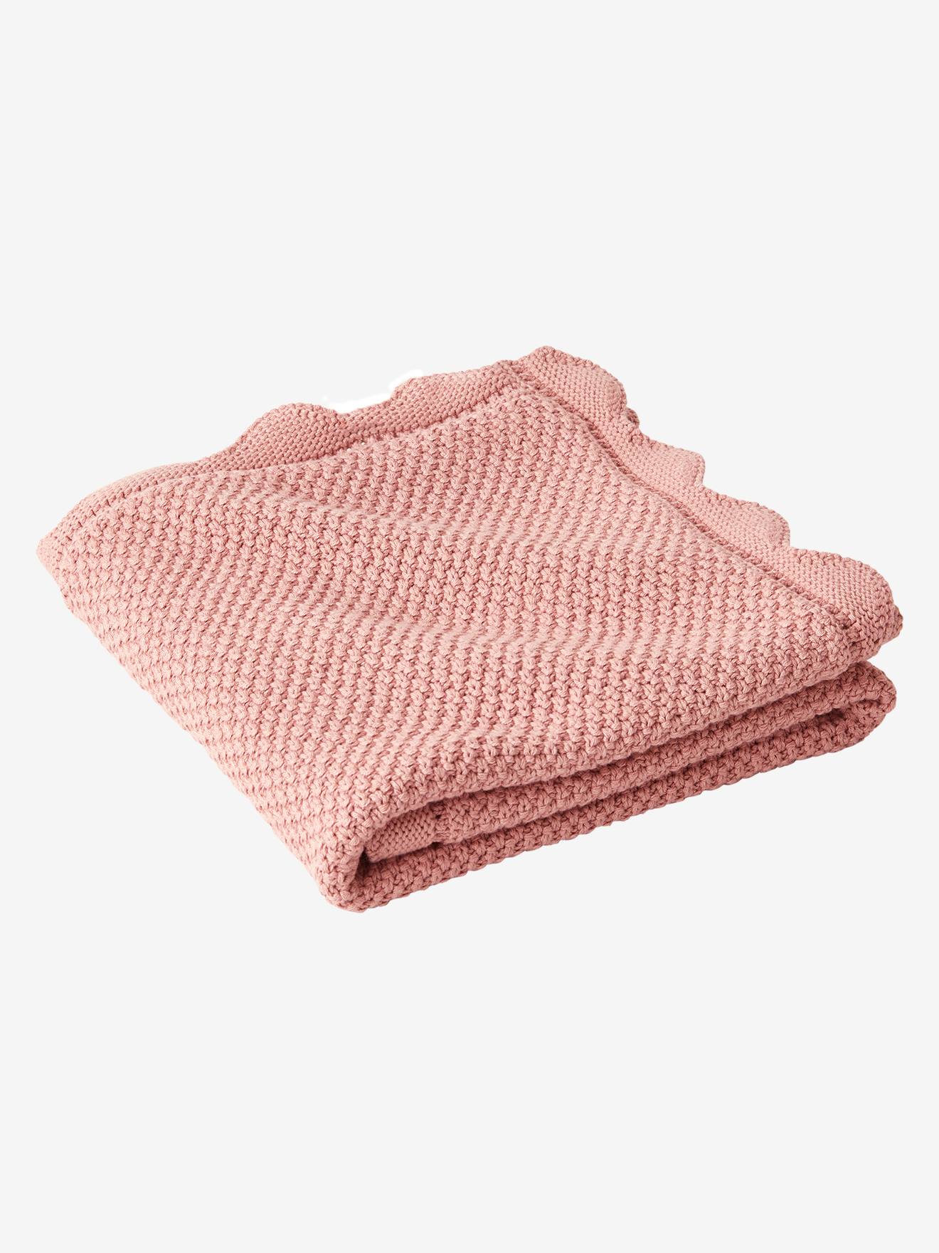 Manta para bebê em ponto arroz, feita de algodão orgânico, tamanho médio, lisa, rosa.