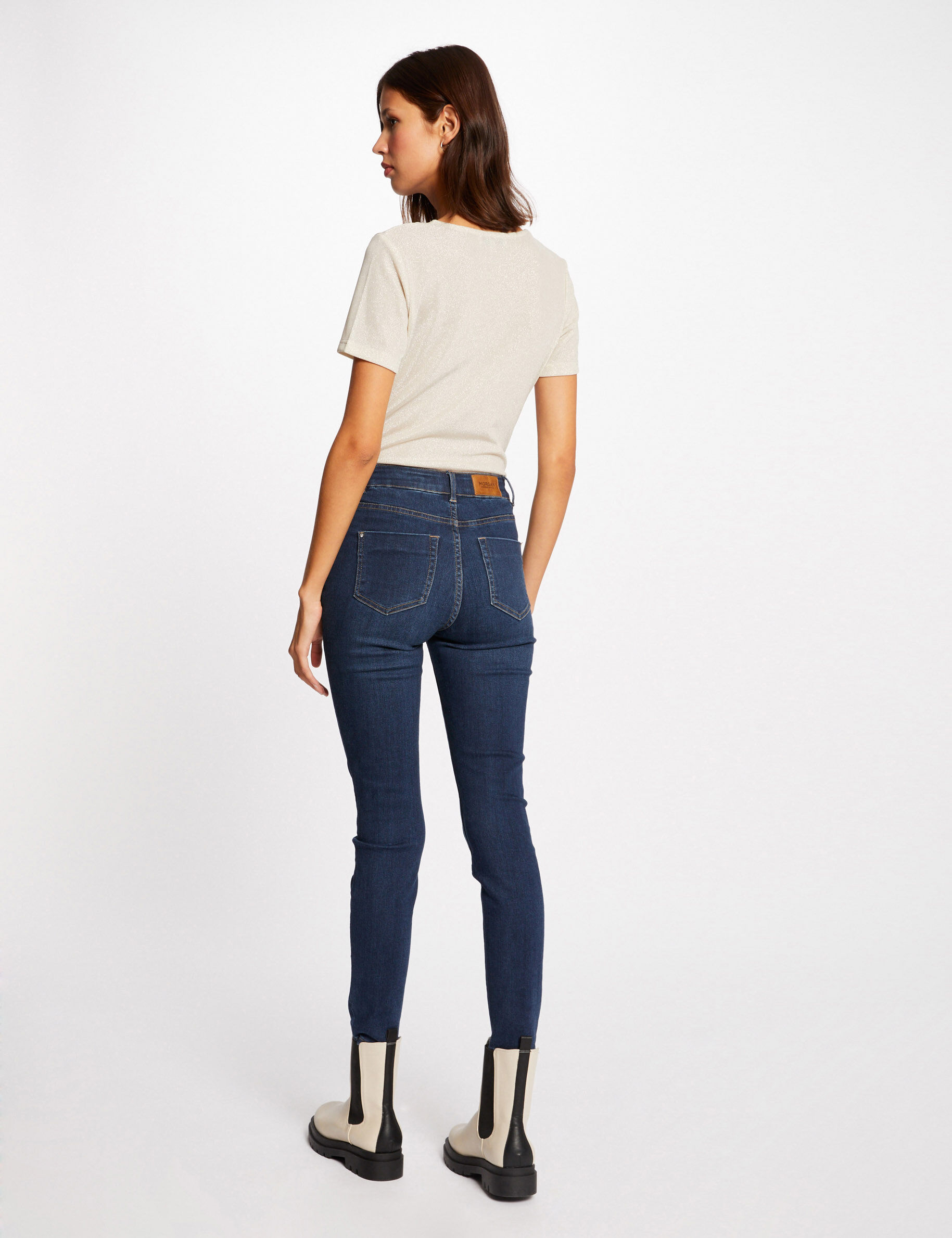 T-shirt manches courtes avec col en V ivoire femme - ivoire