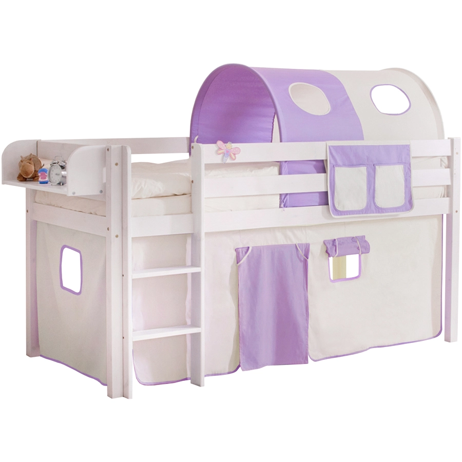 TICAA Hochbett Malte Kiefer Weiß Classic Beige-Lila