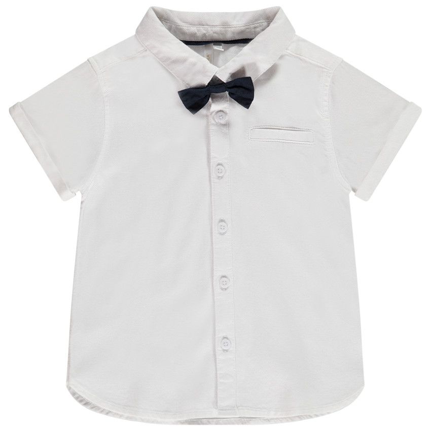 Chemise manches courtes avec nœud papillon amovible pour bébé garçon - Blanc
