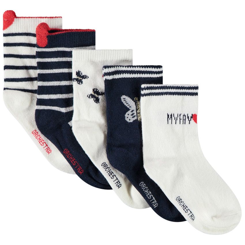 Lot de 5 paires de chaussettes fantaisie pour bébé fille - Ecru