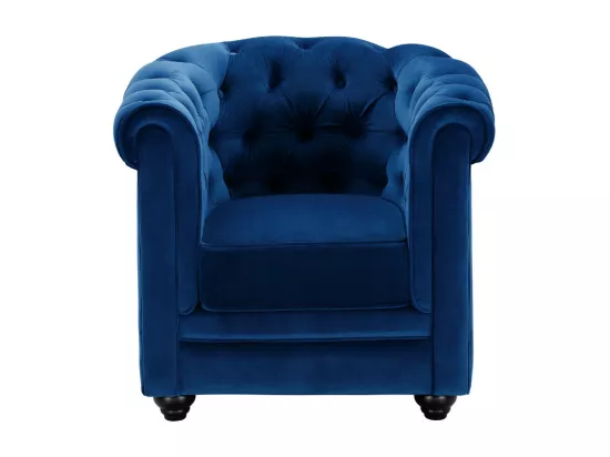 Canapé 3 places et fauteuil CHESTERFIELD - Velours bleu roi