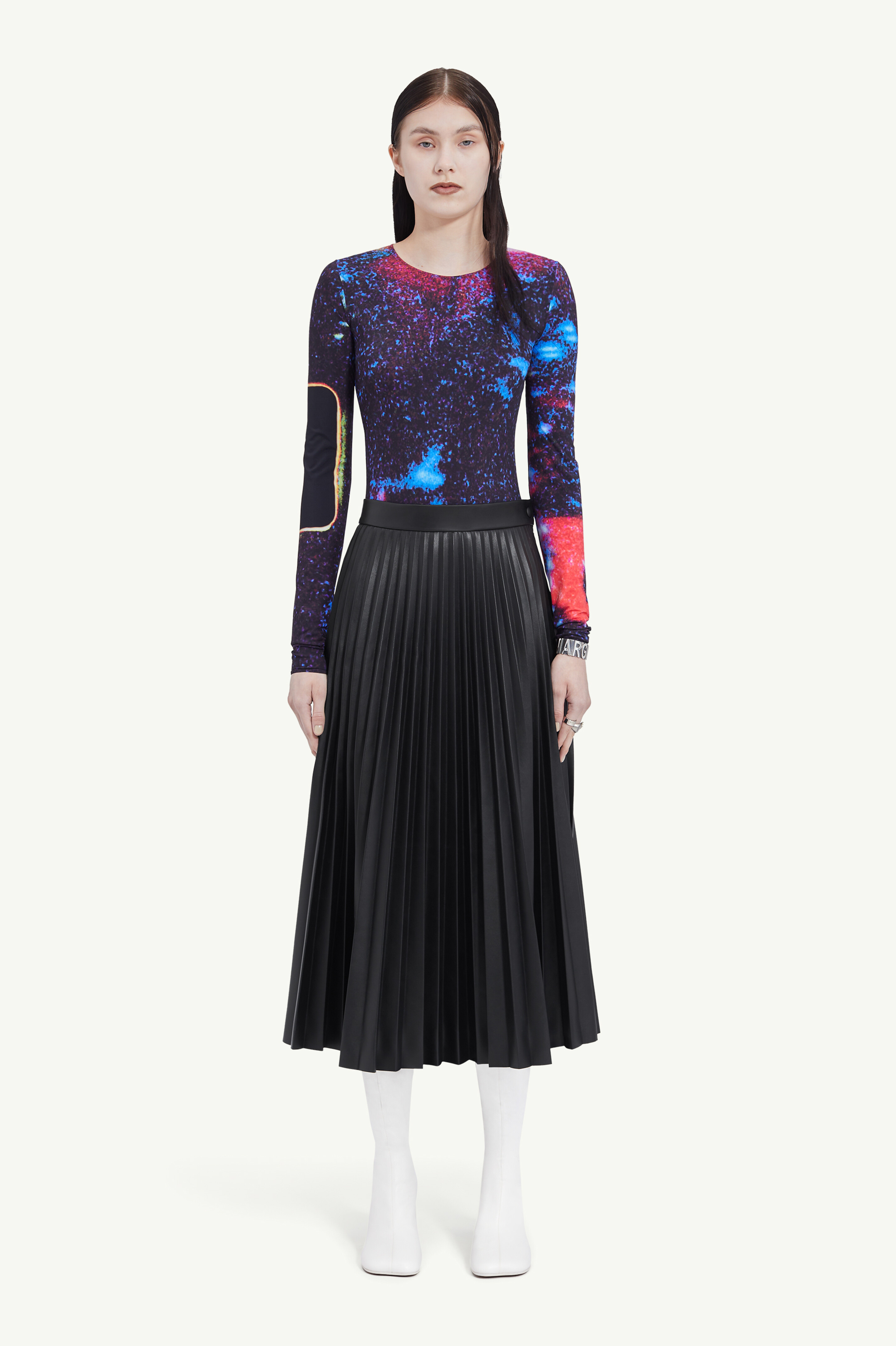 Jupe plissée en simili cuir pour femme