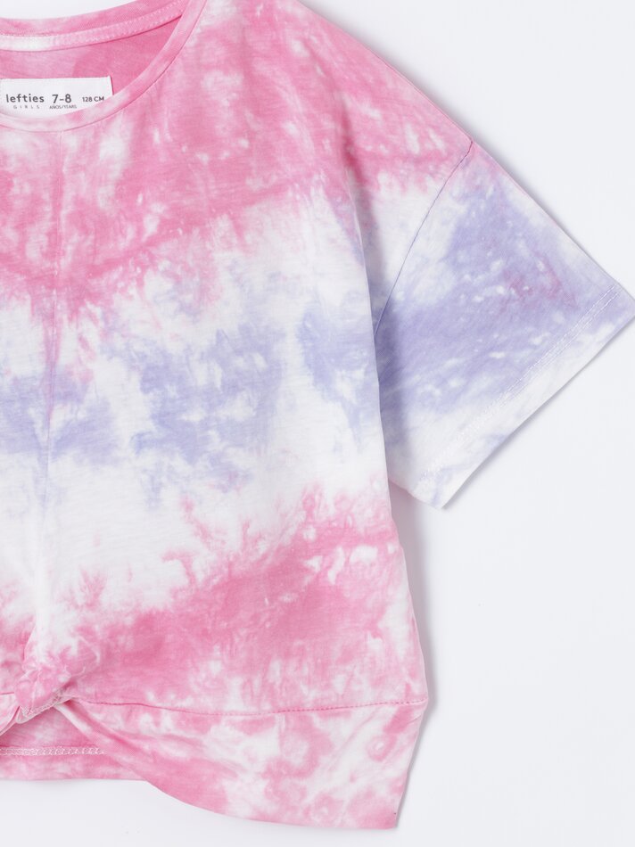 Camiseta tie-dye com nó - Malva pastel