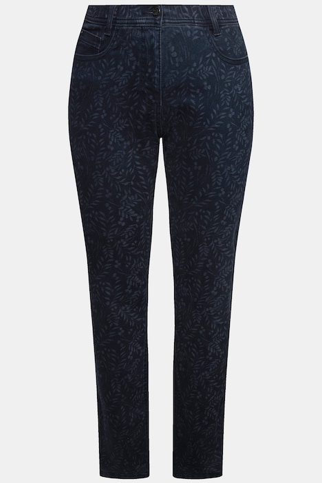 Boyfriend-Jeans, weites Bein, Laserprint-Muster