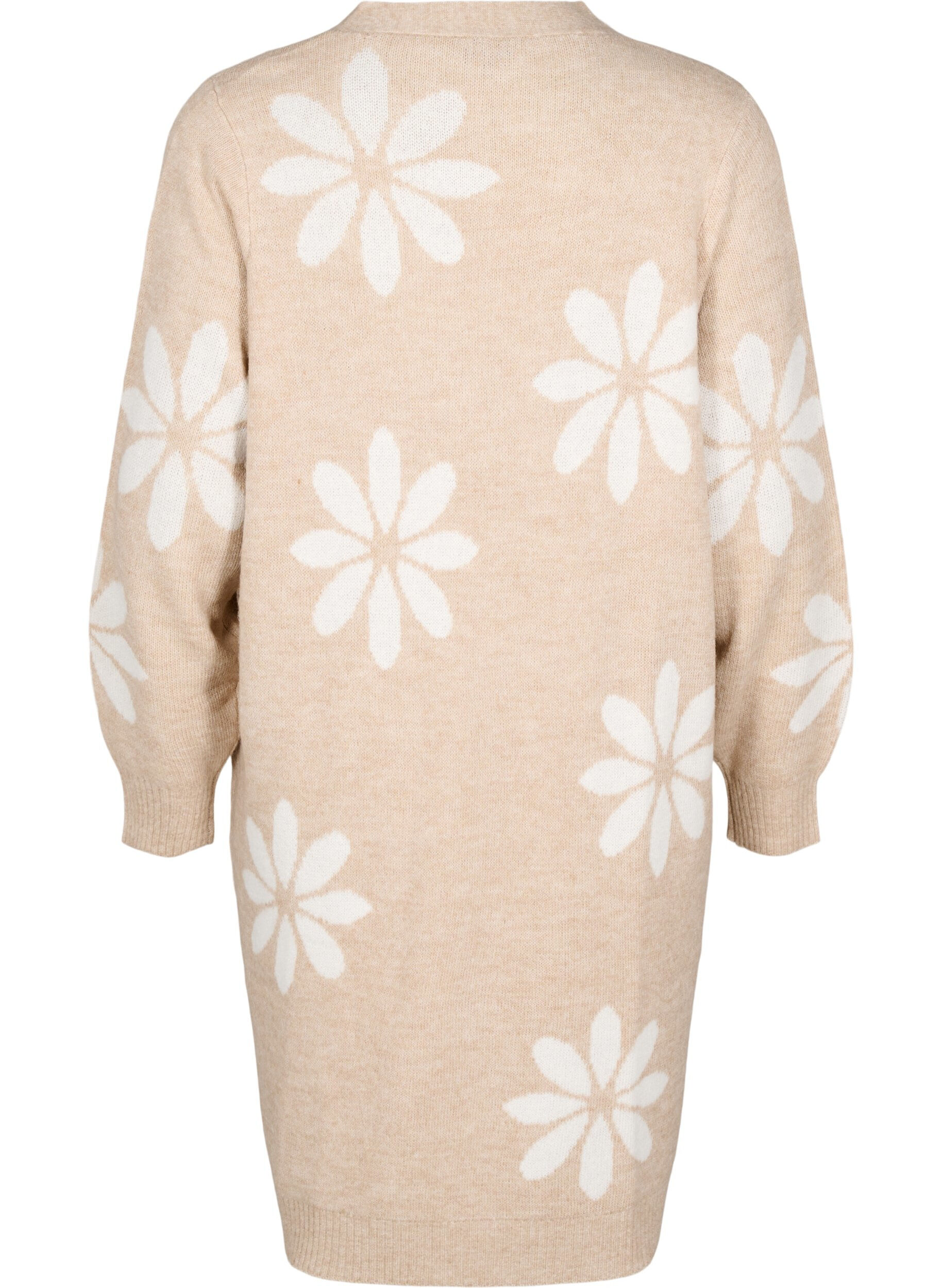 Lang strik cardigan med blomster