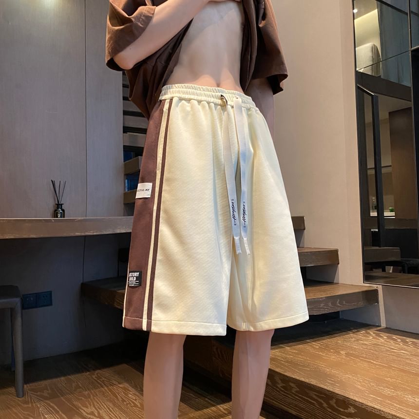 Priam - Mid Rise Lettering Label Tweekleurige Shorts