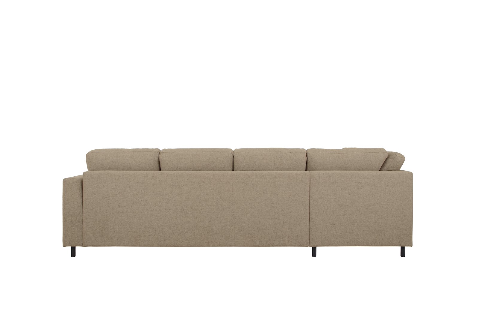 Oslo U-sofa Åpen ende venstre og sjeselong høyre. Tekstil Neve 16 Dark Beige med sorte ben