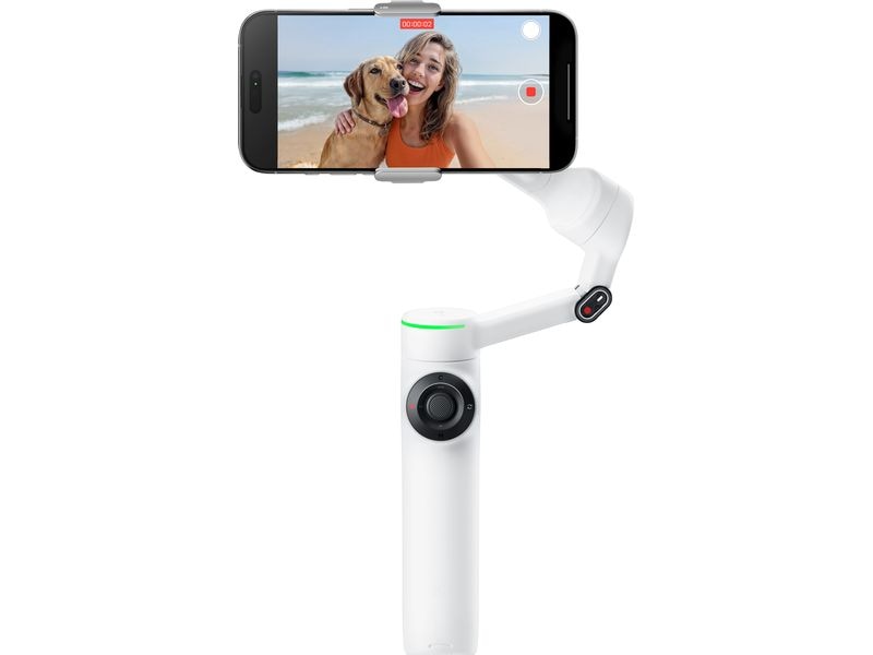 Insta360 Gimbal Flow 2 Pro Creator-Paket Weiss Ultimativer Kl-Tracking-Stabilisator mit Spotlight, magnetischer Handyhalterung und USB-C-Ladekabel
