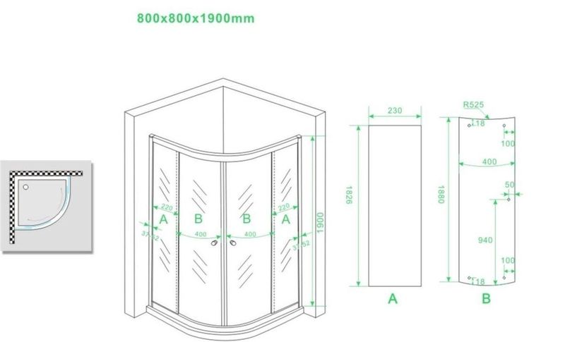 Bws Kwartronde Douchecabine 80x80x190 cm 5mm